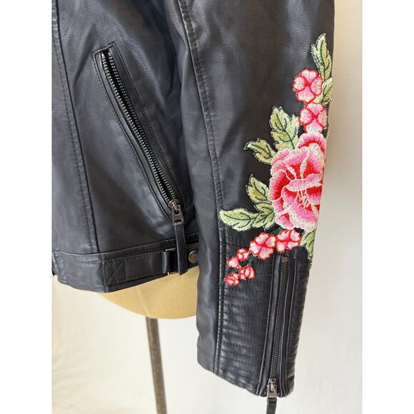 Top Shop Black Faux Leather Embroidered Moto Jacket Womens 10 / Medium #1-0166 - Picture 10 of 13